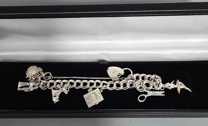Silver Charm Bracelets 23.5G 925 7 CHARMS 9'' in Length