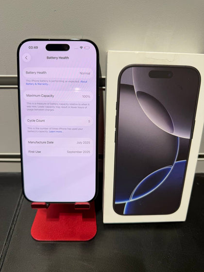 Apple iPhone 16 Pro 256GB Black Titanium, Unlocked 100% Cycle Count 5