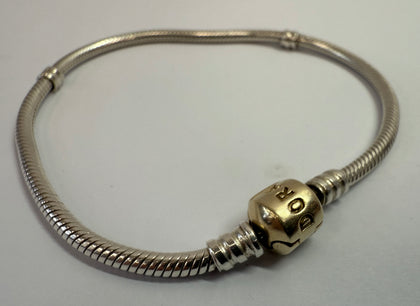 Pandora snake bracelet with 14ct gold clasp 21cm