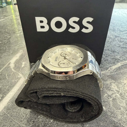 Hugo Boss Taper Chronograph White Dial Silver Steel Strap Watch For Men