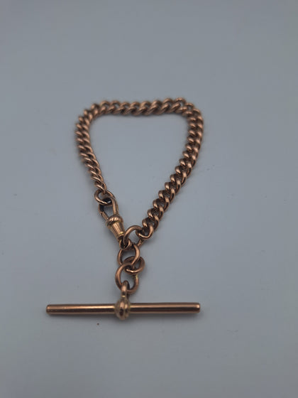 Edwardian 9ct Rose Gold Graduated Curb Link Bracelet With T-Bar & Swivel Clasp - 8