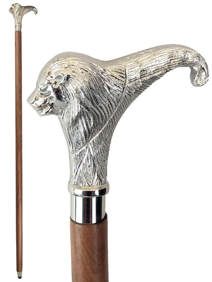 Lionhead 2 Piece Swagger Cane - Nickel Plated & Sheesham Wood 98.5cm