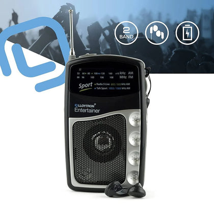 Lloytron Entertainer 2 Band Personal Sports Radio with Earphones , Radio 5 Live and Talk Sport Highlighted - N2201BK-A - Black