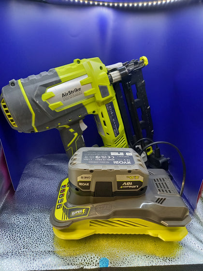 RYOBI 18V Cordless Airstrike Pin Nailer With 5.0ah Battery + Charger