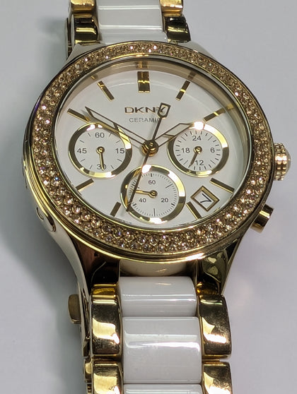 LADIES DKNY  GOLD & WHITE CERAMIC WATCH  PRESTON STORE