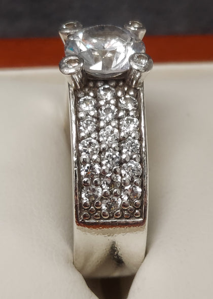 Ti Sento Sterling Silver 925 Solitaire CZ Pave Wide Band Ring Size V
