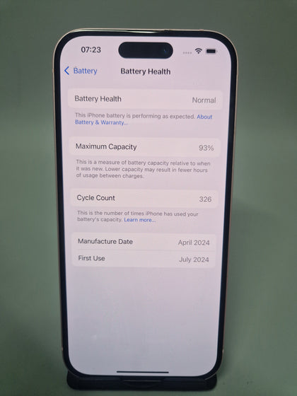 Apple iPhone 15 128GB Pink, Unlocked B 93% BH
