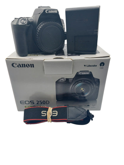 Canon EOS 250D 24.1M (Body Only), Boxed with Original Battery, Charger and Box