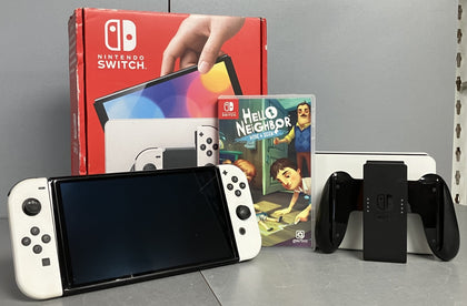 Nintendo Switch OLED 64gb White Joy-Con Console Bundle ( + Hello Neighbour ) ** Boxed **
