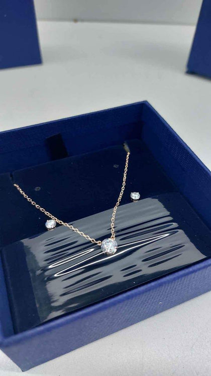 Swarovski Attract Earring & Necklace Set - Rose Gold Plated With Stone (Not Dia) - 18