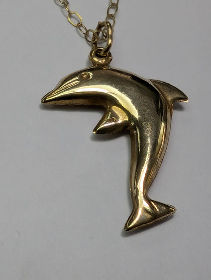 9ct gold necklace with dolphin pendant