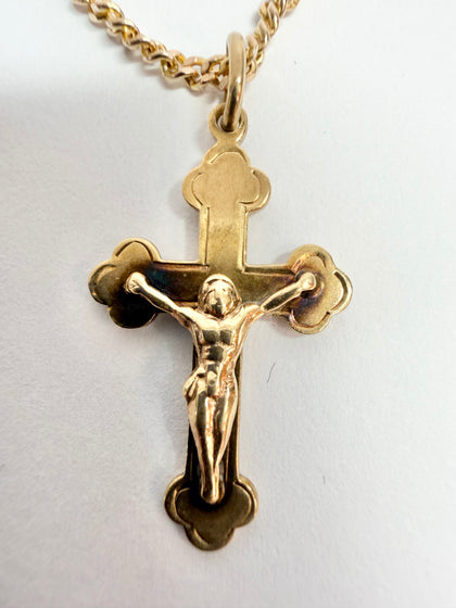 9ct yellow gold cross with chain 18.5