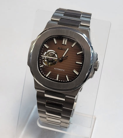 Seiko Nautilus Mod Silver (Open Heart) - Chocolate Brown (NH38A) Automatic