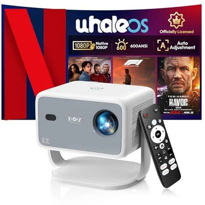 Xgody N6 Projector Native 1080P 4K Supported, 700ANSI, 3 Level Brightness, AI Voice Assistance, WiFi 6