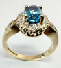 9ct yellow gold oval blue topaz & diamond cluster cocktail ring size L