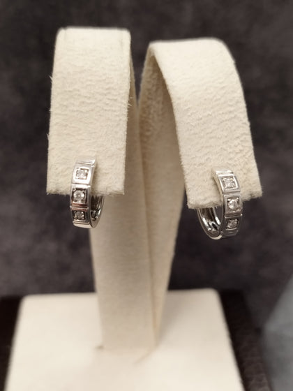 9ct White Gold & Diamond Huggie Earrings