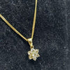 9CT Yellow Gold Thin Curb Chain Neckalce With CZ Flower Pendant - 18" Long - 5.65 Grams