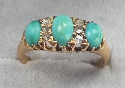 18ct Gold Ring Turquoise /Diamond Ring Size N