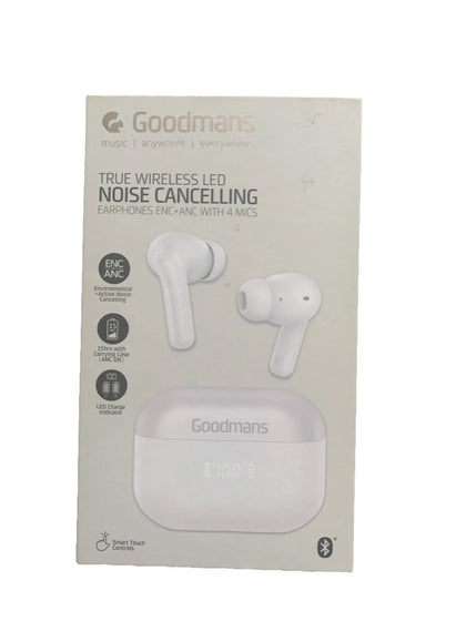 Goodmans True Wireless LCD Metallic Earphones Battery Case - White