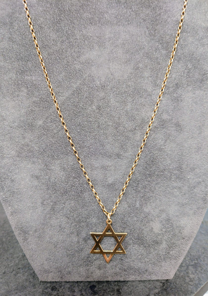 9ct Yellow Gold Star of David Pendant & Belcher Chain