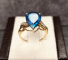 9ct Yellow Gold Large Blue Stone Ring - Size o