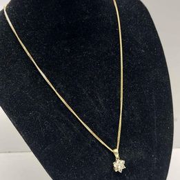 9CT Yellow Gold Thin Curb Chain Neckalce With CZ Flower Pendant - 18