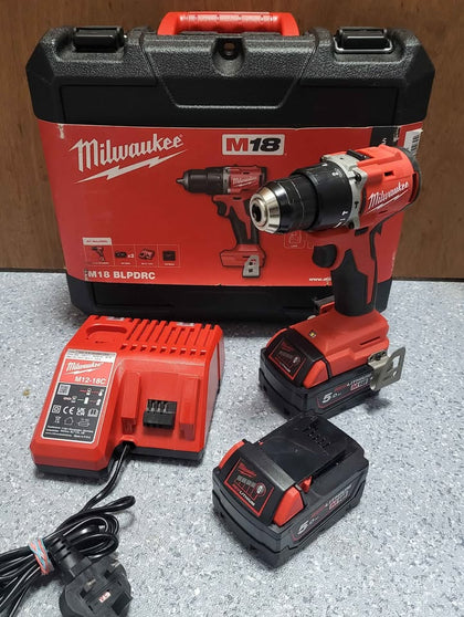 Milwaukee M18BLPDRC-502C 18V Brushless Cordless Combi Drill with 2 x 5.0Ah Li-Ion Red Lithium Batteries