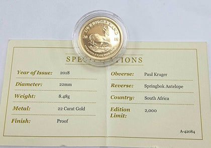 2018 Proof 1/4oz Krugerrand Gold Coin Boxed