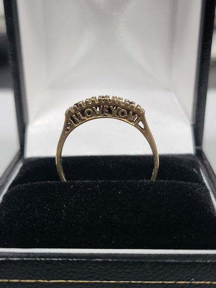 9ct Yellow Gold I Love You Ring With Clear And Black Stones - 1.34G - Size P. Hallmarked
