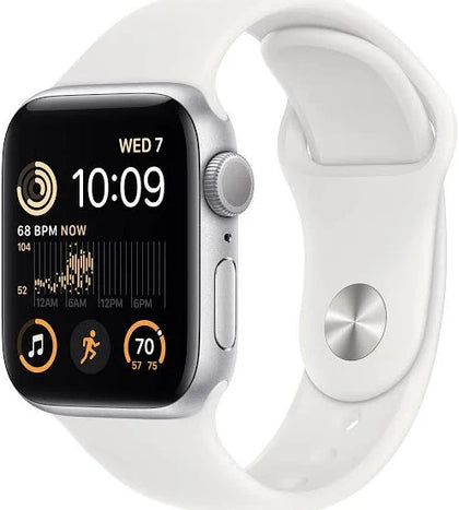 Apple Watch SE 2nd Gen 44mm GPS Silver Aluminium Case with White Sport Band **Boxed**