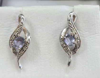 9ct White Gold Diamond/Tanzanite Earrings