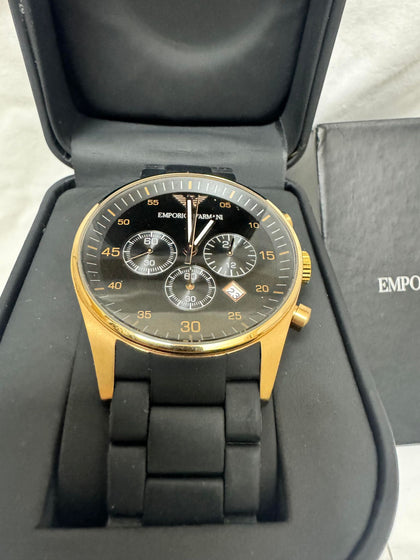 Emporio Armani Ar5905 - Mens Chronograph Rose Gold Black Watch.