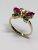 18ct Gold Red & Green Stone Butterfly Ring
