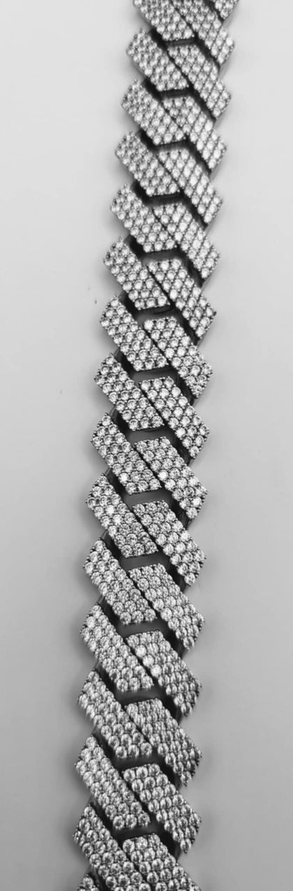 925 Sterling Silver Cuban Style CZ Encrusted Bracelet - 9