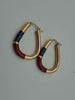 9ct Yellow Gold Blue and Red Enamel Hoop Creole Earrings - 5.09 Grams