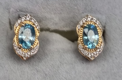 9ct Gold Aqua/diamond Earrings
