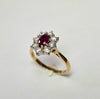18ct Yellow Gold Ruby and Diamond Cluster Ring Size P