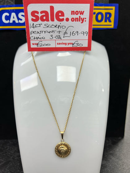 14ct Scorpio Pendant and Chain, 3.08g