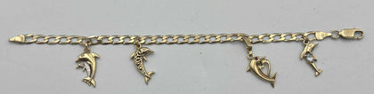 9ct 375 yellow gold curb style 6.7G DOLPHIN BRACELET 6'', Hallmarked