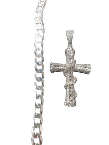 925 Hallmarked Silver Chain  & Silver Cross - 43.77g Total Weight, 24