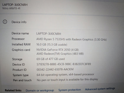Acer Nitro V15 Gaming Laptop  RTX 2050