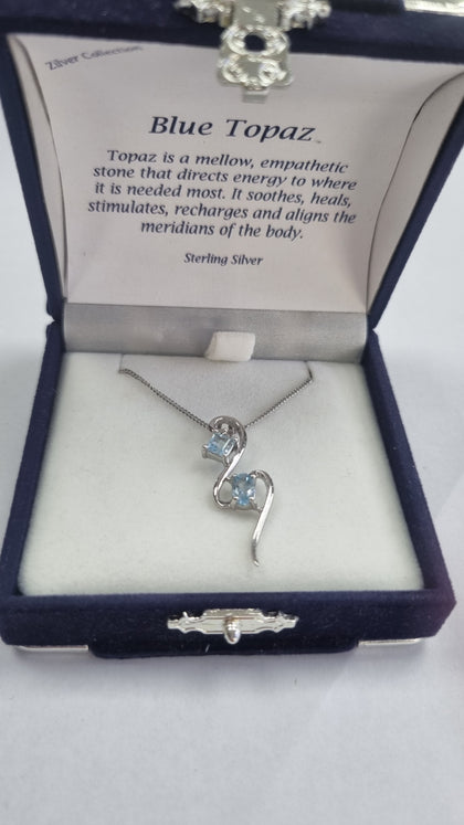 Silver Chain with Blue topaz pendant 16