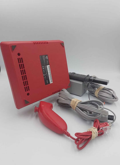 Nintendo Wii Mini Red Console- With Red Nunchuck And Wires
