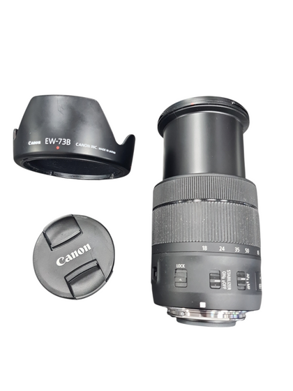 CANON EF-S 18-135MM BLACK CAMERA LENS, (F/3.5-5.6 IS USM), UNBOXED, NO CAP, WITH LENS HOOD