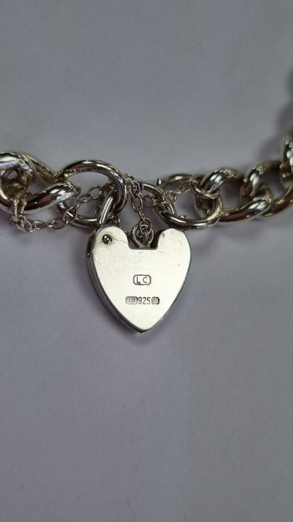 Heavy Curb Link Heart Padlock Charm Bracelet