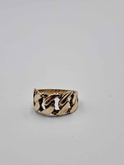 9ct Solid Yellow Gold Cuban Curb Link Band Ring - Made In Birmingham - Size P - 4.70 Grams