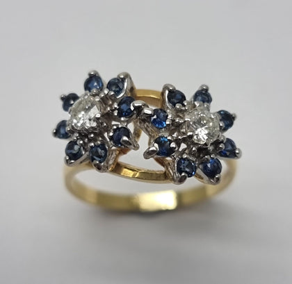 18ct Gold 0.56ct Sapphire & 0.29ct Diamond Cluster Ring - Size O - RRP £1980