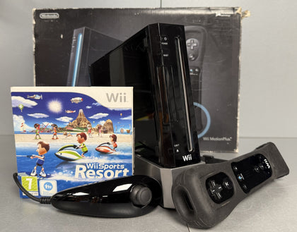 Nintendo Wii Black Console Bundle: Wii Sports Resort Edition ** Boxed **