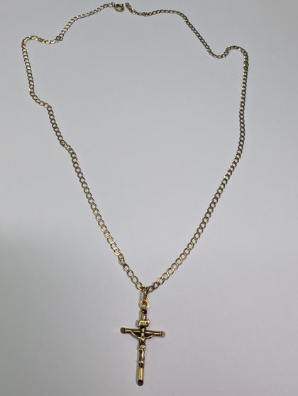 9ct gold curb chain with cross