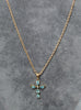 9ct Yellow Gold Cross Claw Set With Pale Blue Stones  & Belcher Chain -  16"